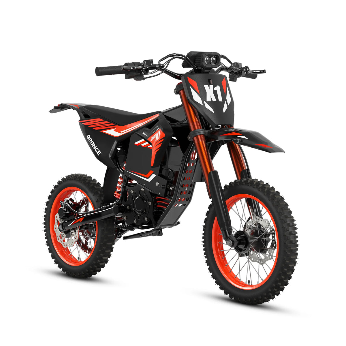 QRONGE X1 Spark M Electric Off-Road Dirt Bike for Adults & Teens, 4500W Brushless Mid-Drive Motor, 60V 28.8Ah Removable Battery, 14" Front/12" Rear Fat Tires, Up to 60 Miles Range + 1 Year Warranty
