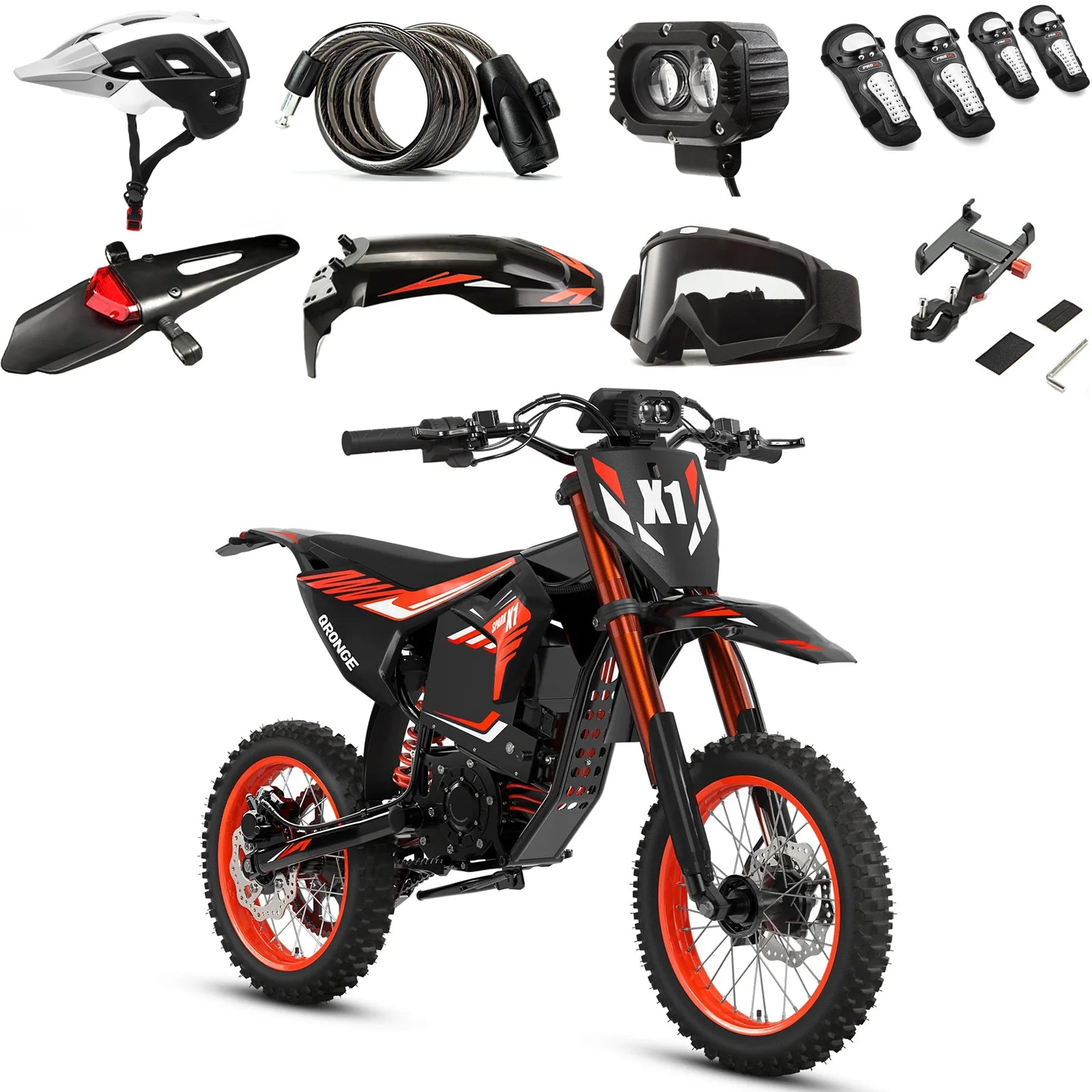 QRONGE X1 Spark M Electric Off-Road Dirt Bike for Adults & Teens, 4500W Brushless Mid-Drive Motor, 60V 28.8Ah Removable Battery, 14" Front/12" Rear Fat Tires, Up to 60 Miles Range + 1 Year Warranty