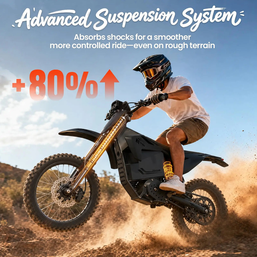 QRONGE X1 Spark M Electric Off-Road Dirt Bike for Adults & Teens, 4500W Brushless Mid-Drive Motor, 60V 28.8Ah Removable Battery, 14" Front/12" Rear Fat Tires, Up to 60 Miles Range + 1 Year Warranty
