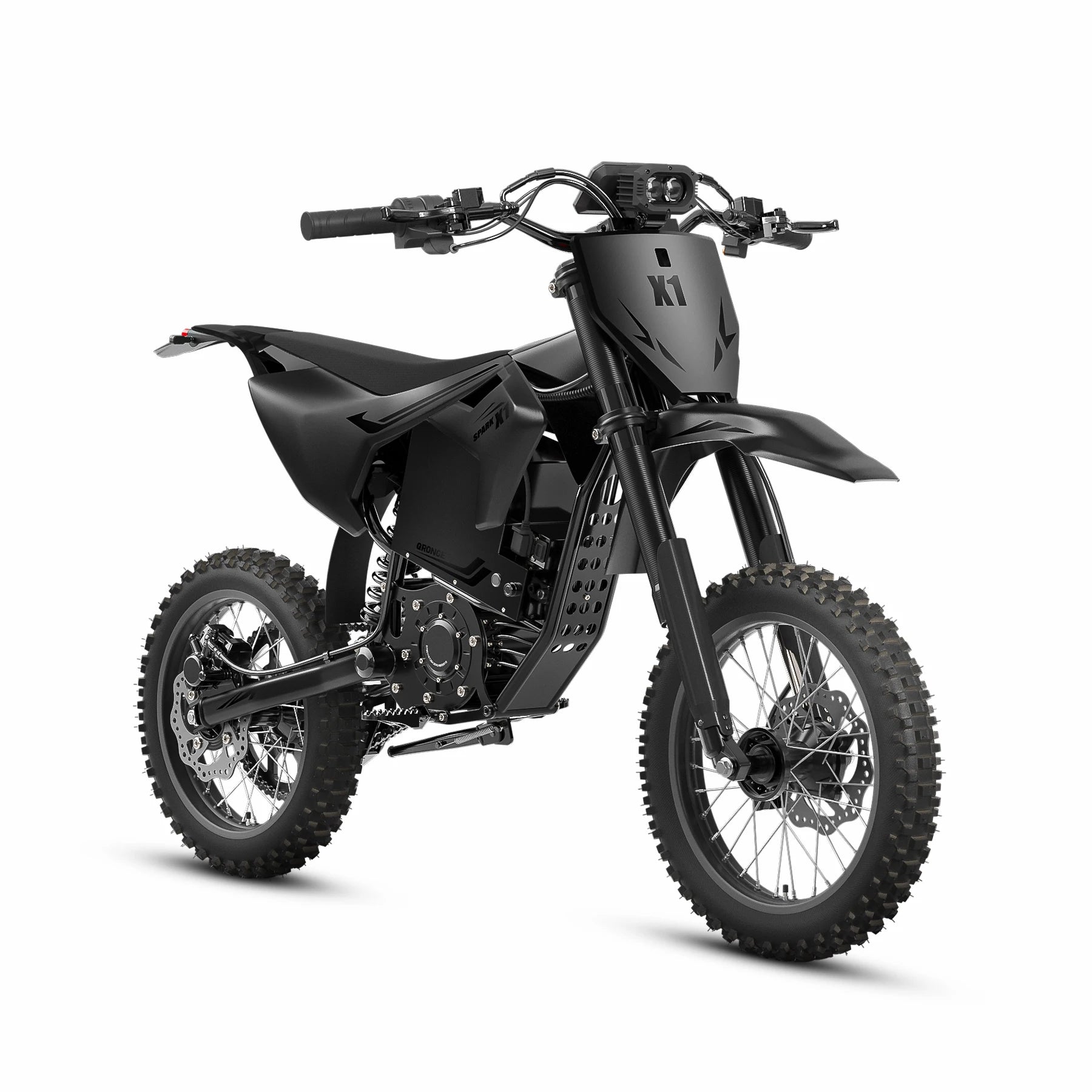 QRONGE X1 Spark M Electric Off-Road Dirt Bike for Adults & Teens, 4500W Brushless Mid-Drive Motor, 60V 28.8Ah Removable Battery, 14" Front/12" Rear Fat Tires, Up to 60 Miles Range + 1 Year Warranty