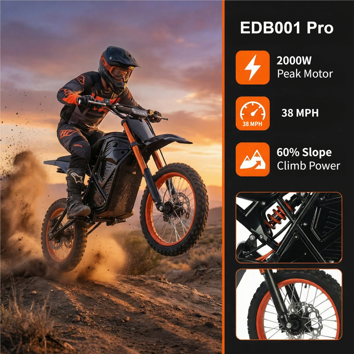 Xtion 2000W 38 MPH Electric Dirt Bike for Teens & Adults, 48V 21Ah Motorcycle, 14"/12" Fat Tires Motor Bicycle, 1 YEAR Warranty