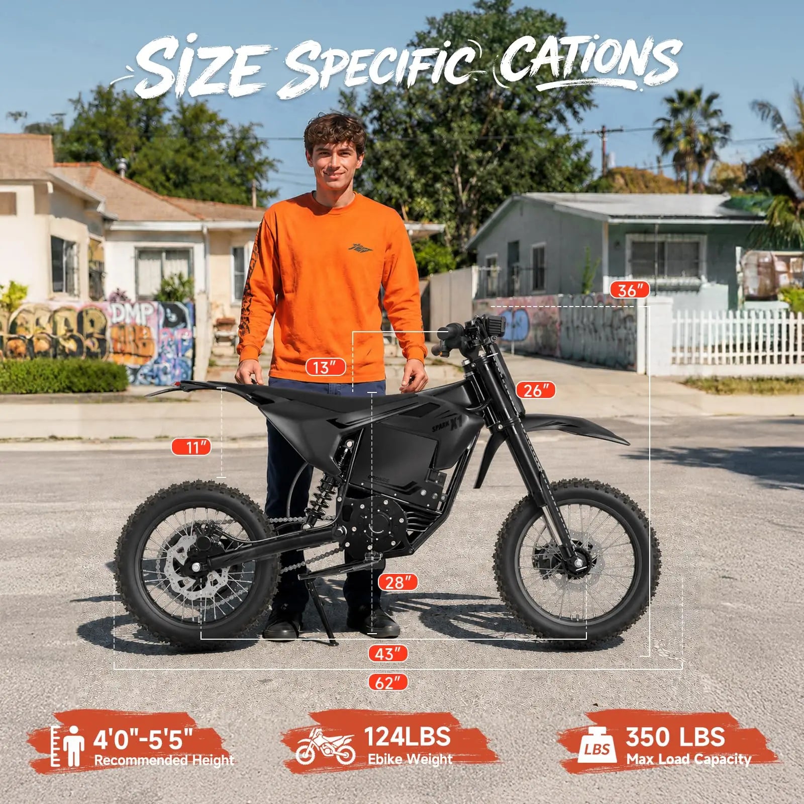 QRONGE X1 Spark M Electric Off-Road Dirt Bike for Adults & Teens, 4500W Brushless Mid-Drive Motor, 60V 28.8Ah Removable Battery, 14" Front/12" Rear Fat Tires, Up to 60 Miles Range + 1 Year Warranty