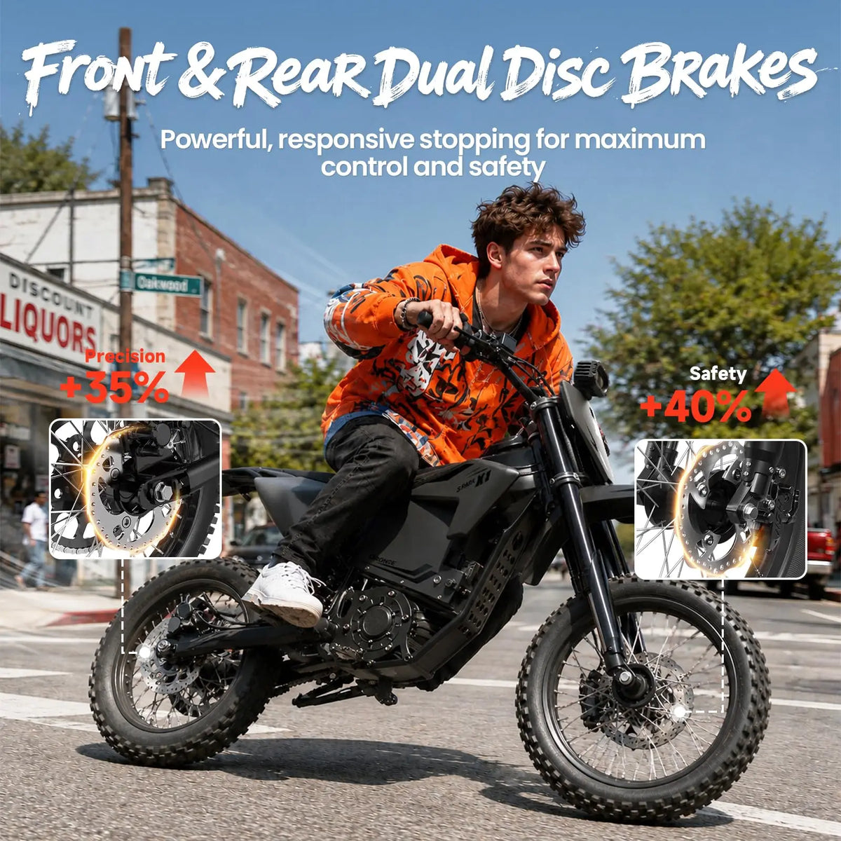 QRONGE X1 Spark M Electric Off-Road Dirt Bike for Adults & Teens, 4500W Brushless Mid-Drive Motor, 60V 28.8Ah Removable Battery, 14" Front/12" Rear Fat Tires, Up to 60 Miles Range + 1 Year Warranty