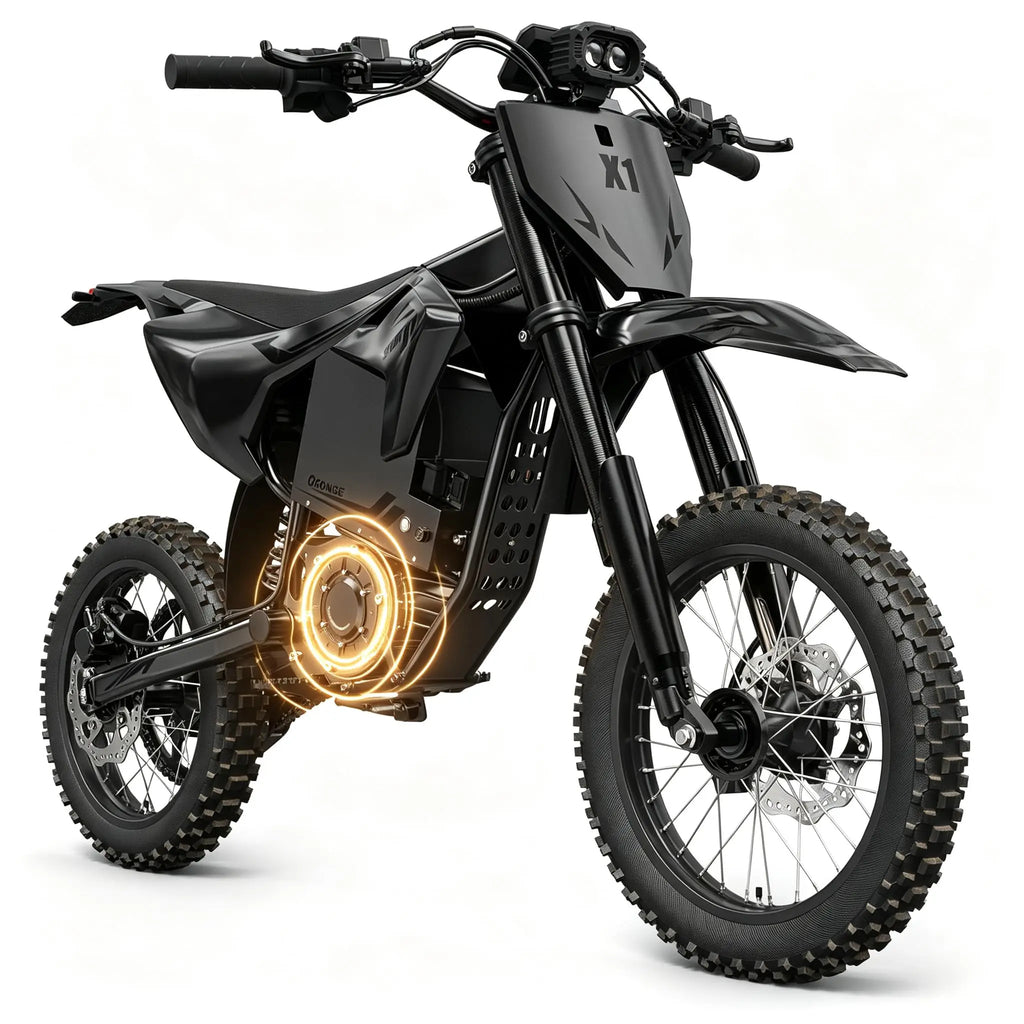 QRONGE X1 Spark M Electric Off-Road Dirt Bike for Adults & Teens, 4500W Brushless Mid-Drive Motor, 60V 28.8Ah Removable Battery, 14" Front/12" Rear Fat Tires, Up to 60 Miles Range + 1 Year Warranty